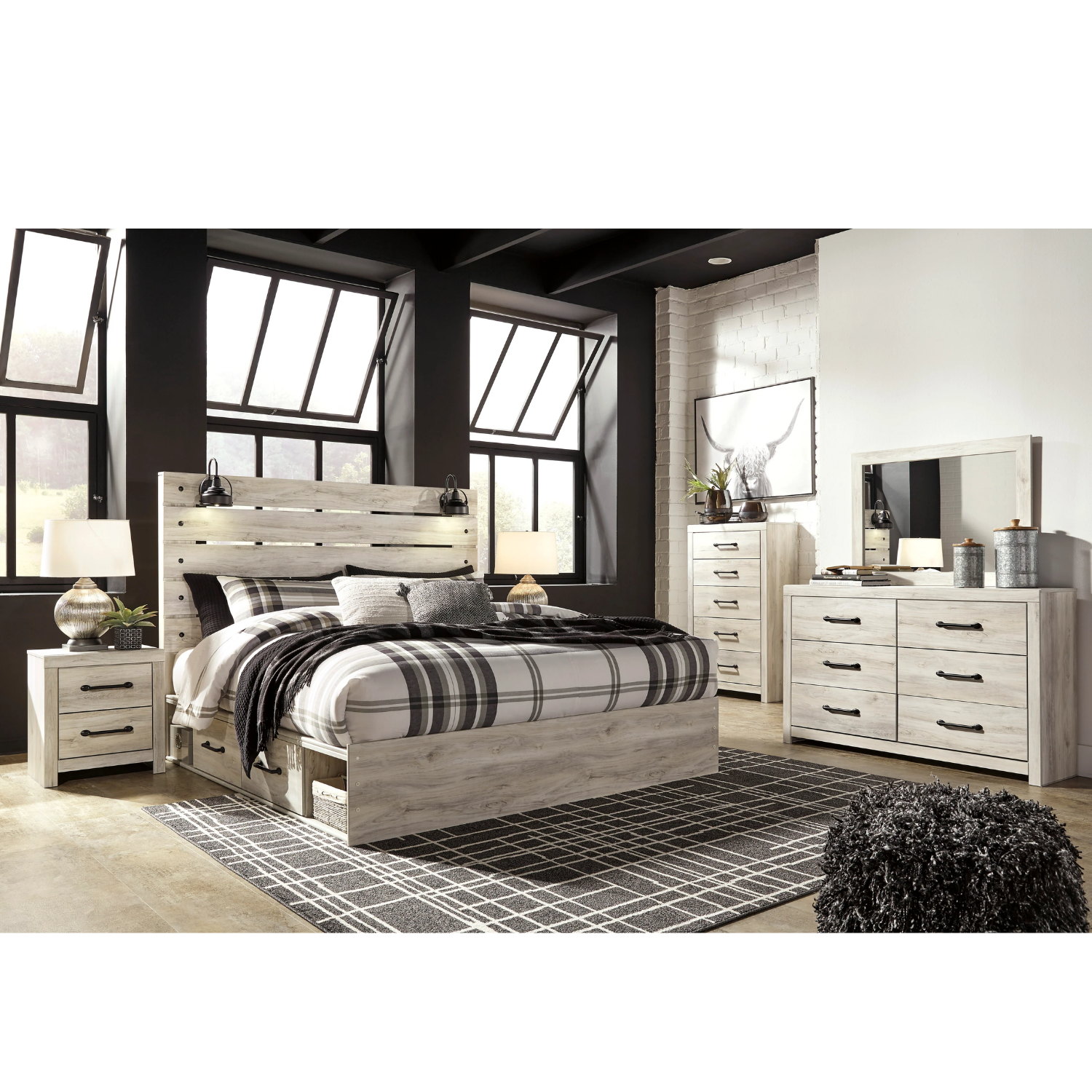 Cambeck Whitewash Side Storage Platform Bedroom Set