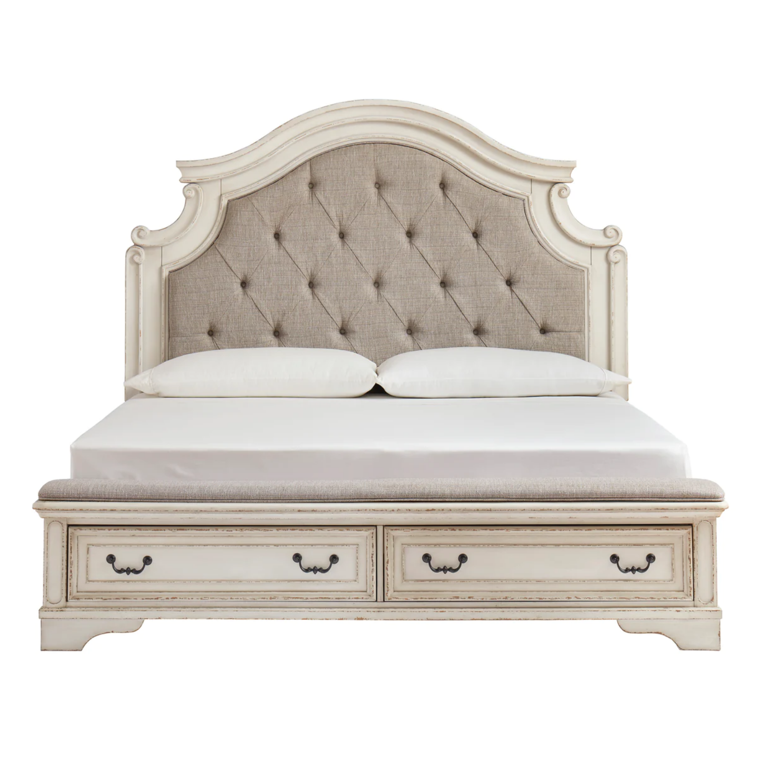 Realyn Chipped White Footboard Storage Platform Bedroom Set