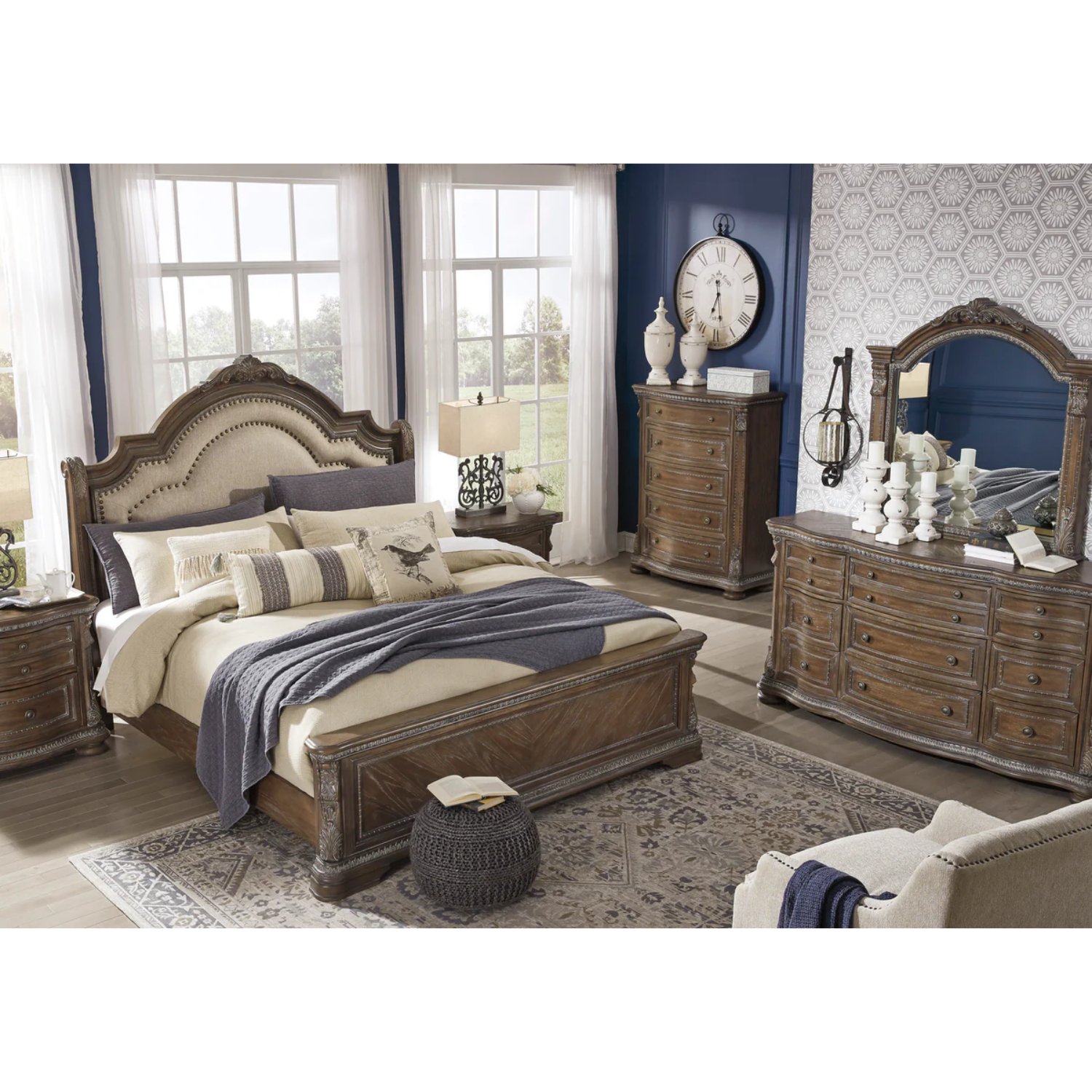 Charmond Brown Upholstered Sleigh Bedroom Set
