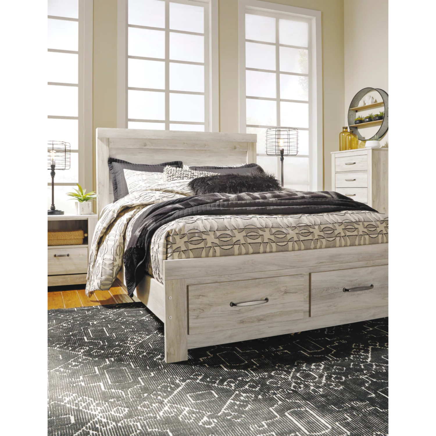 Bellaby Whitewash Footboard Storage Platform Bedroom Set