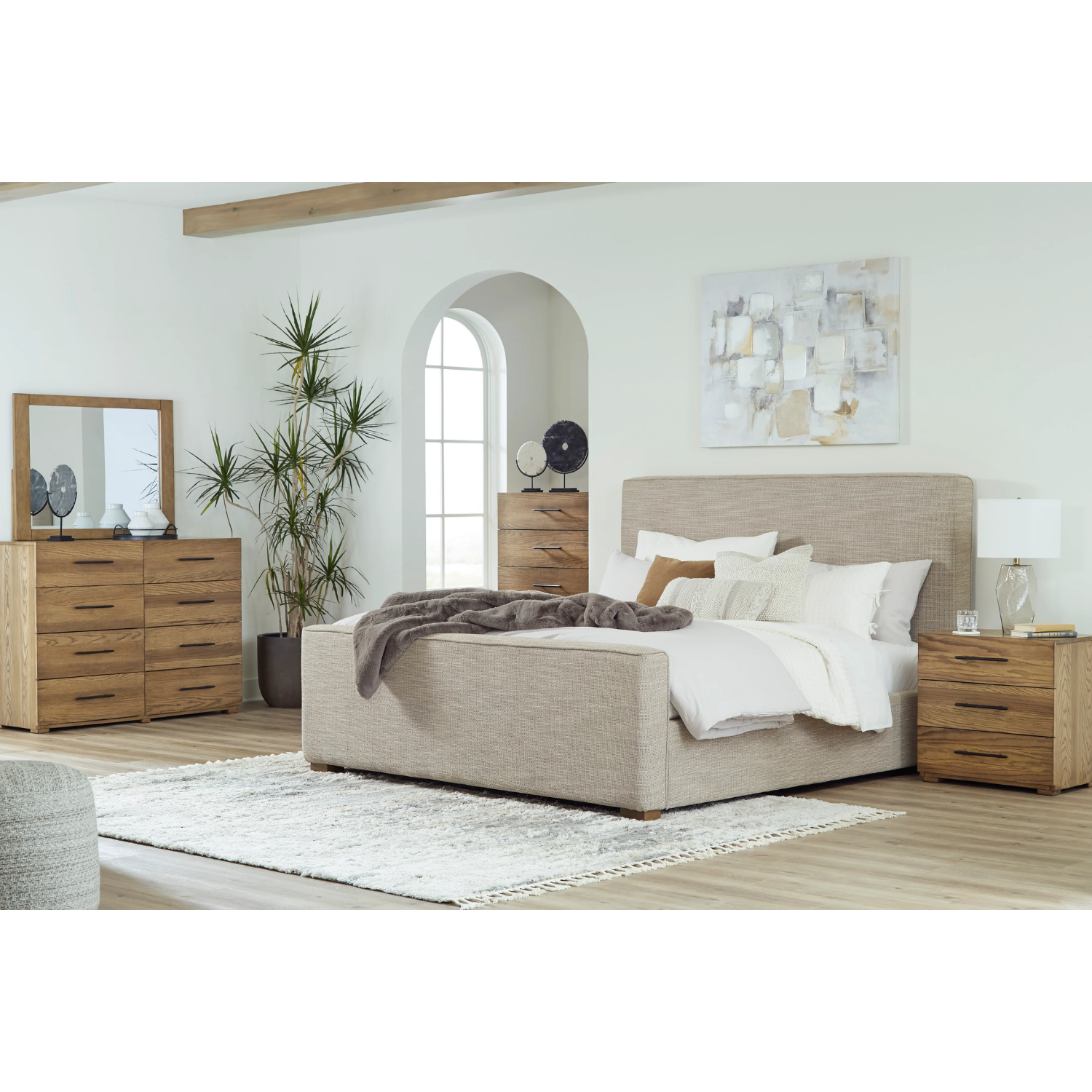 Dakmore Brown/Oatmeal Upholstered Panel Bedroom Set