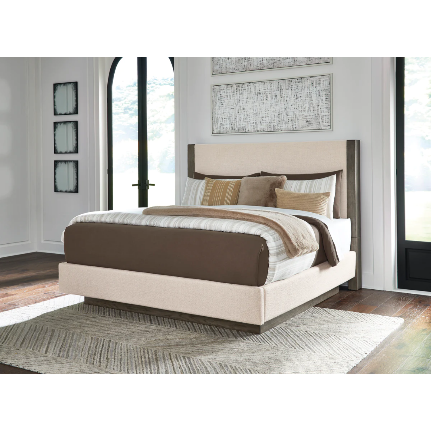 Anibecca Weathered Gray Upholstered Panel Bedroom Set