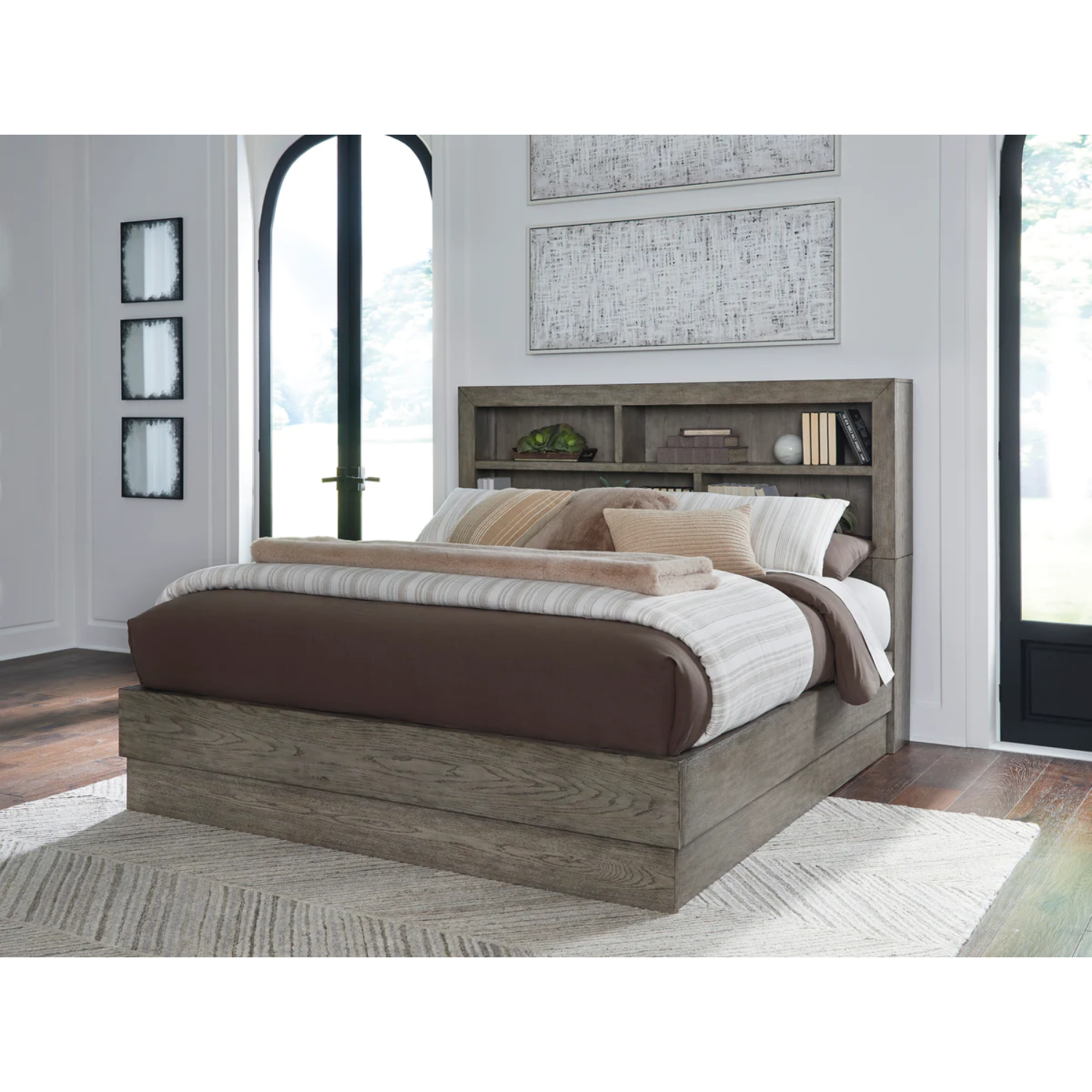 Anibecca Weathered Gray Bookcase Panel Bedroom Set