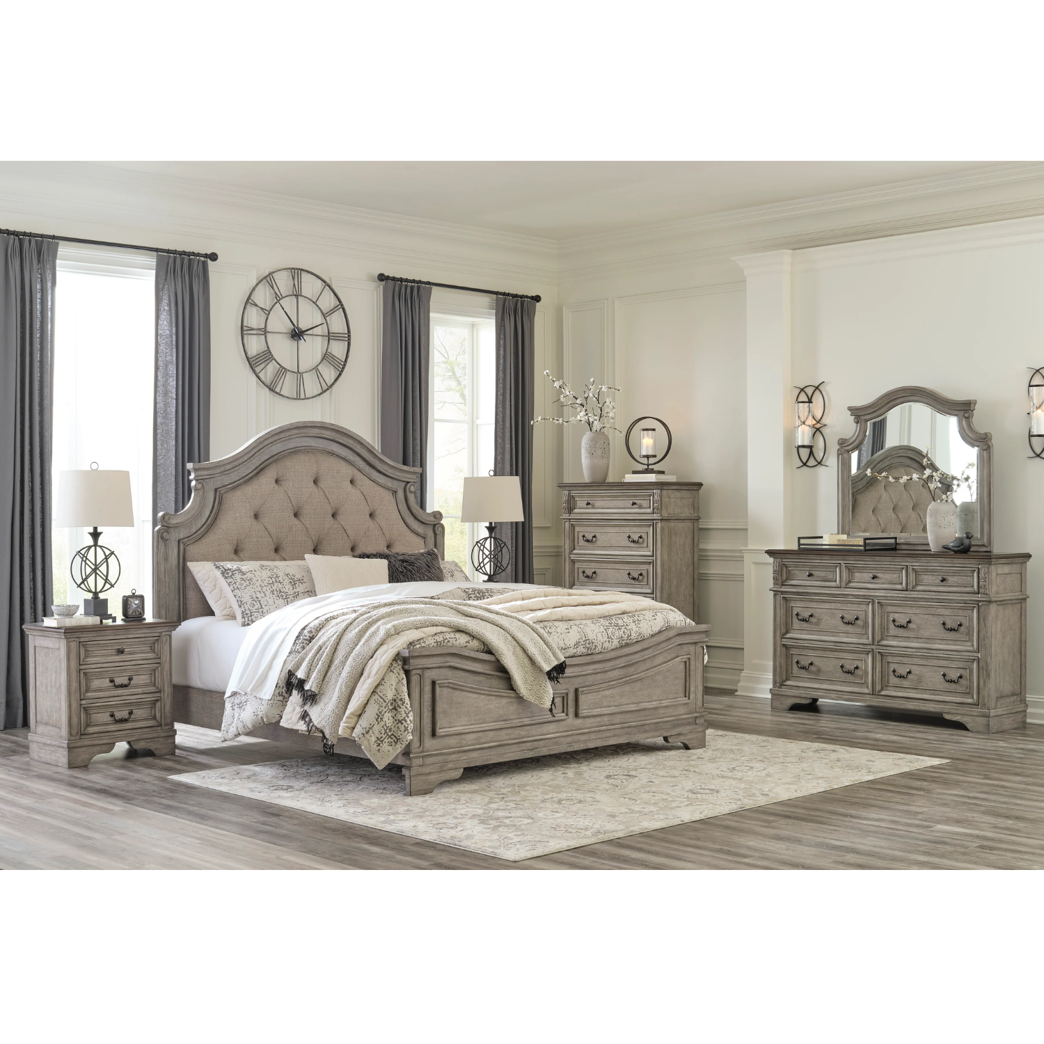 Lodenbay Antique Gray Upholstered Panel Bedroom Set