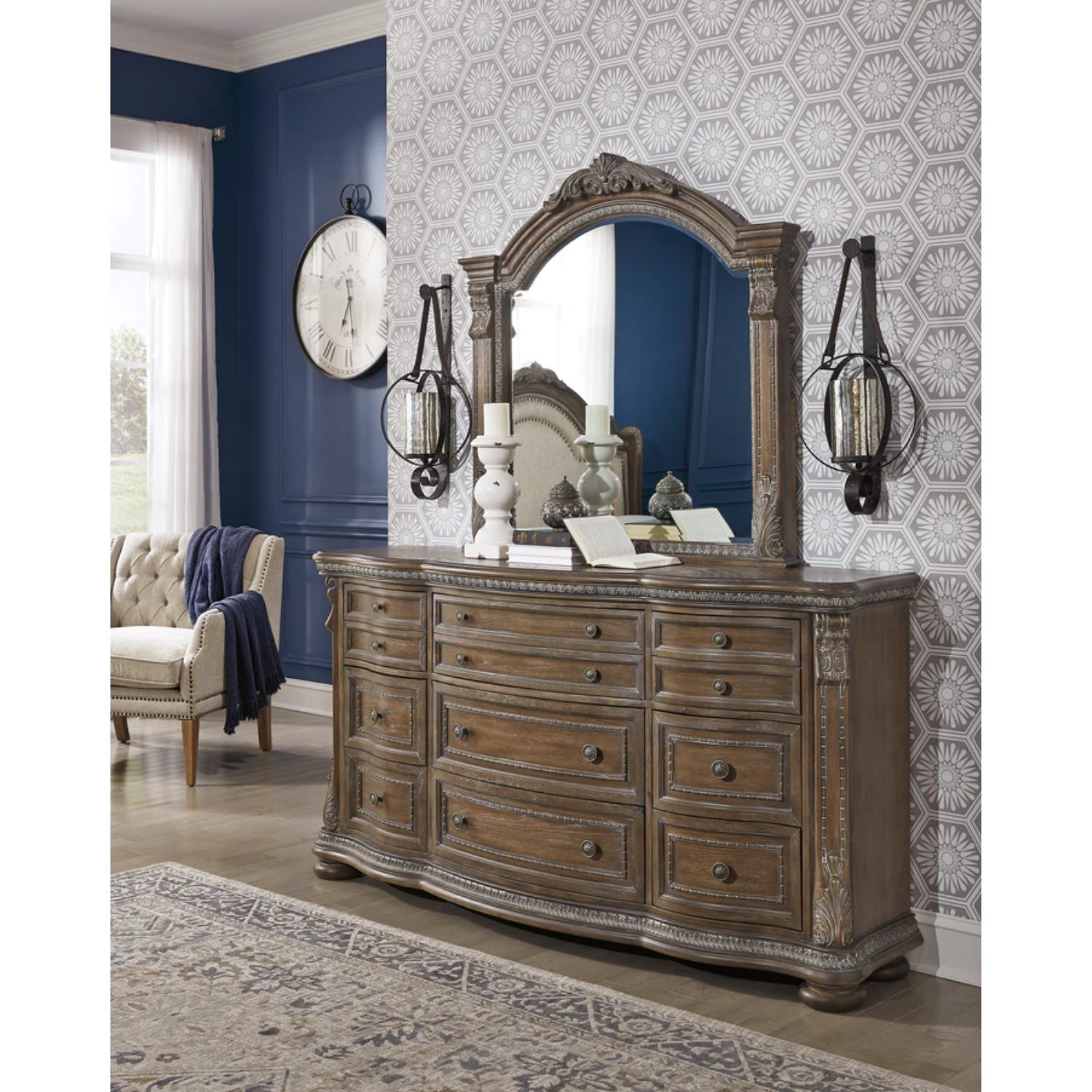 Charmond Brown Upholstered Sleigh Bedroom Set