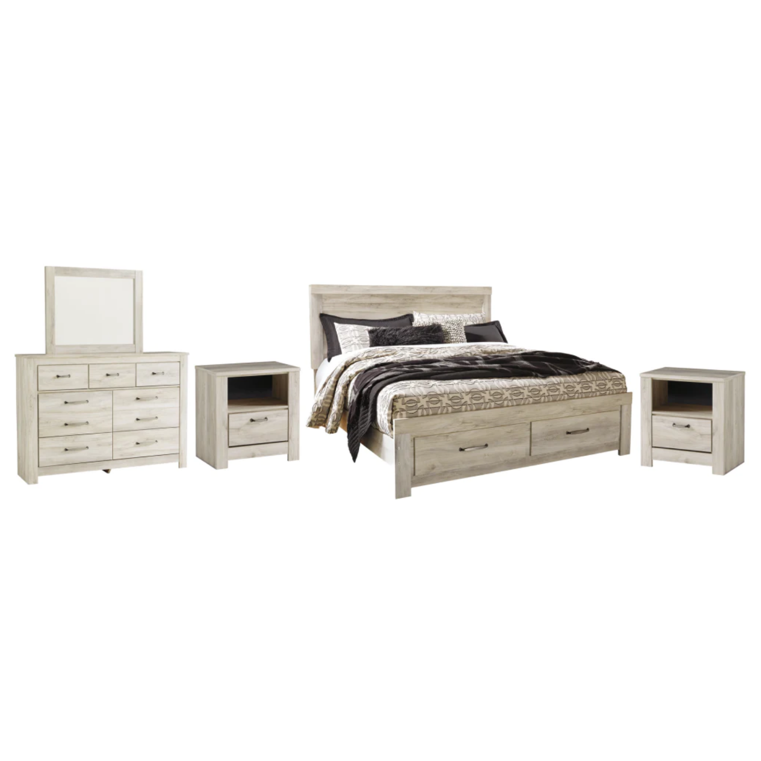 Bellaby Whitewash Footboard Storage Platform Bedroom Set