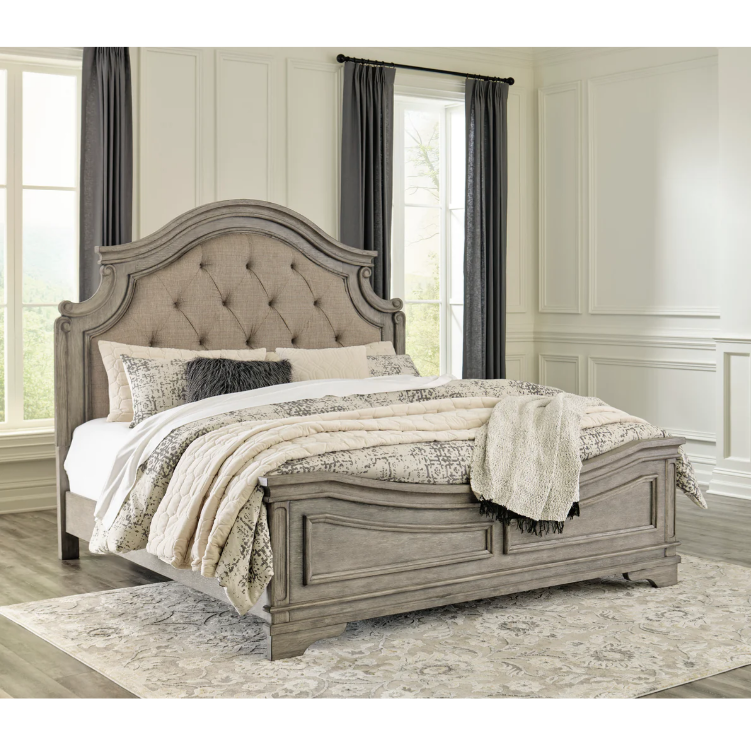 Lodenbay Antique Gray Upholstered Panel Bedroom Set