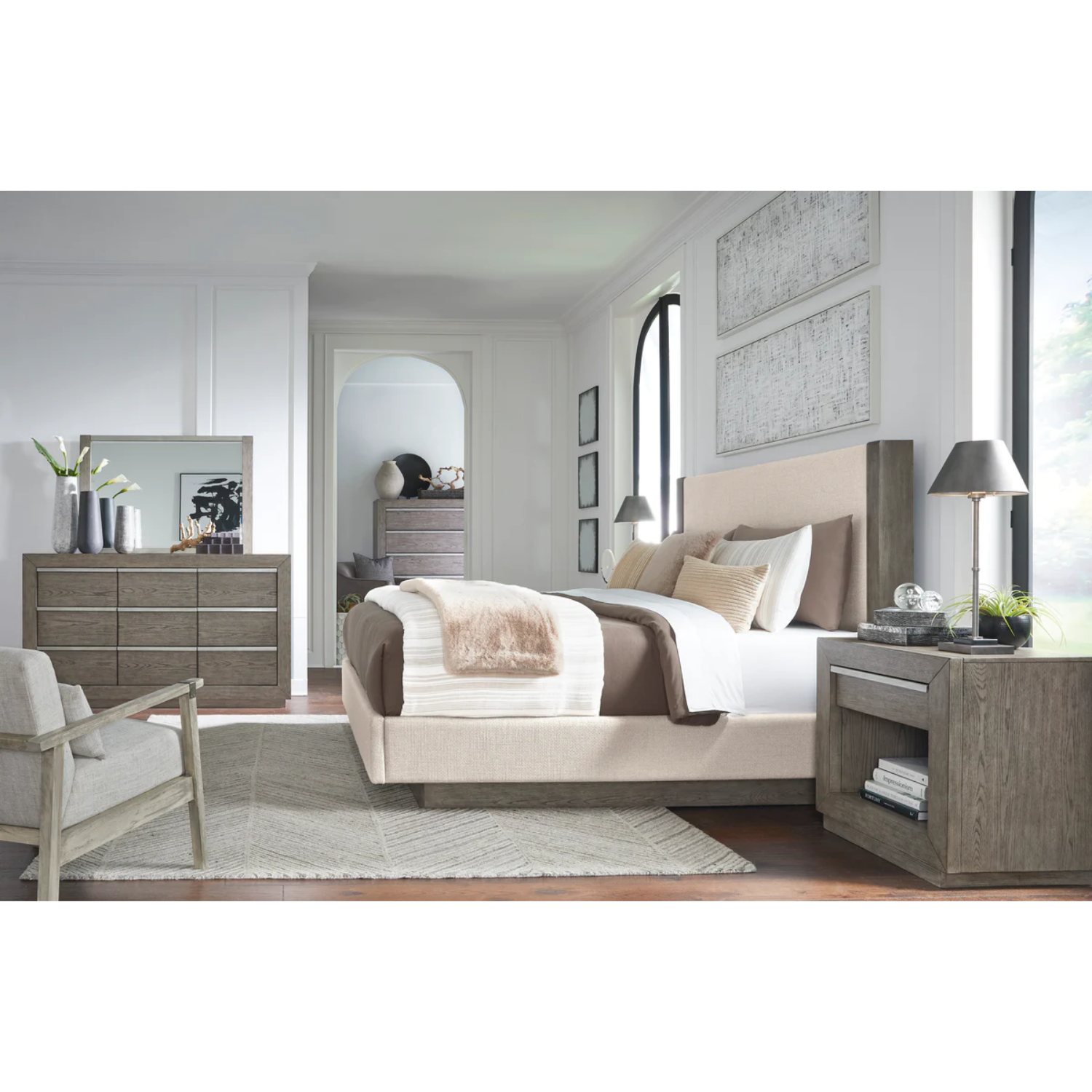Anibecca Weathered Gray Upholstered Panel Bedroom Set