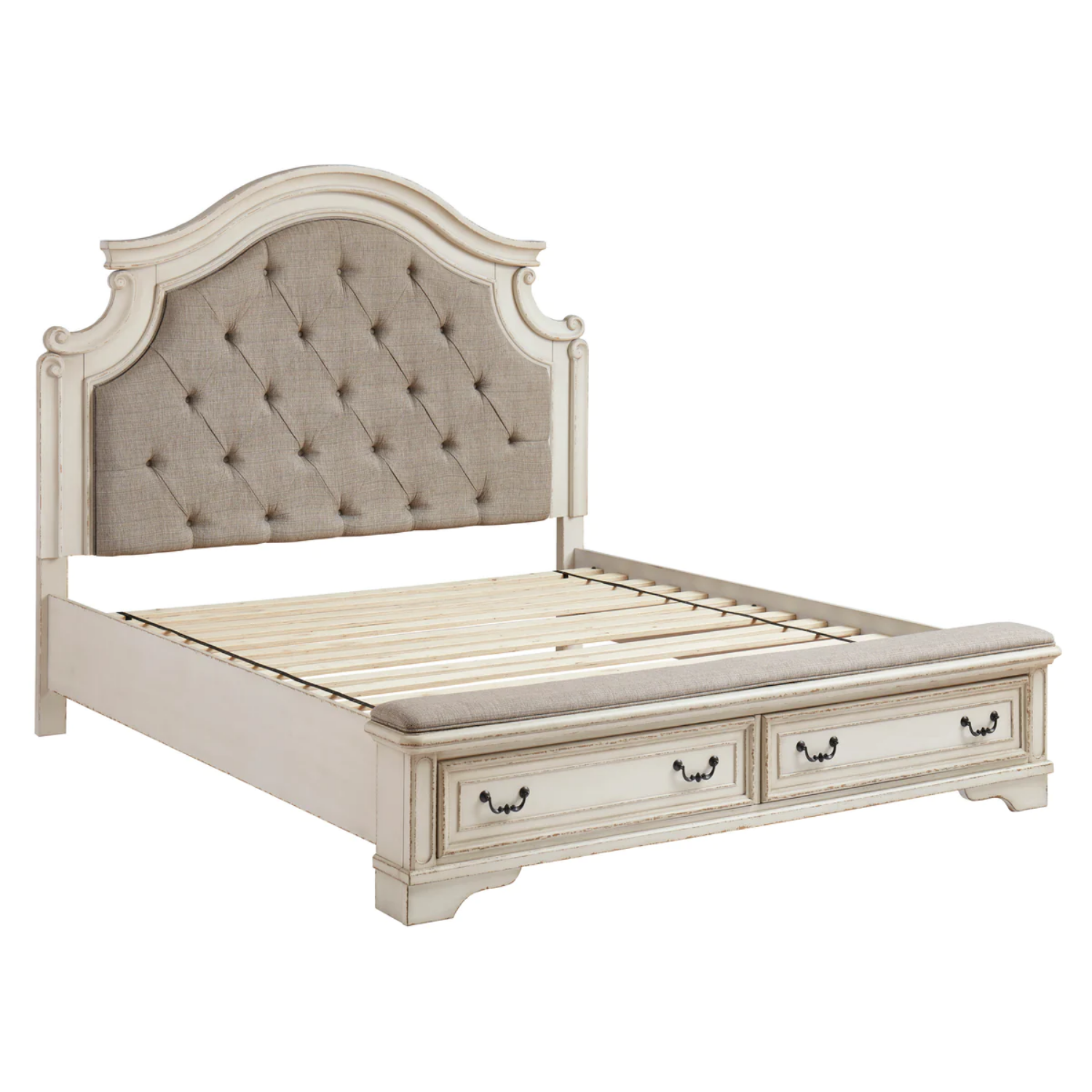 Realyn Chipped White Footboard Storage Platform Bedroom Set