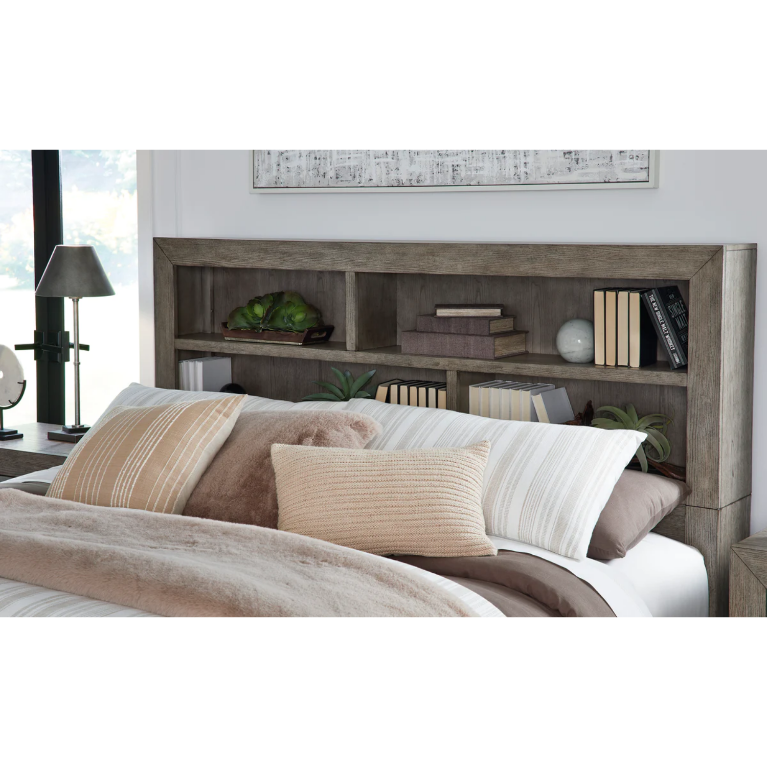 Anibecca Weathered Gray Bookcase Panel Bedroom Set