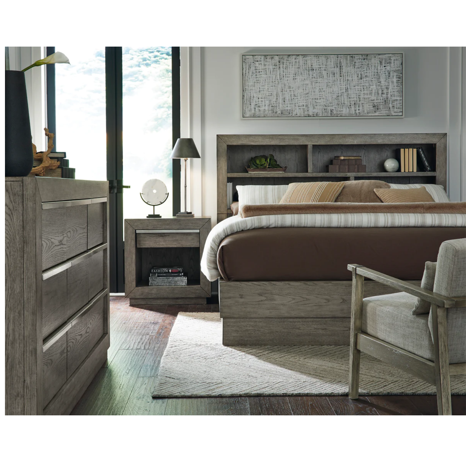 Anibecca Weathered Gray Bookcase Panel Bedroom Set