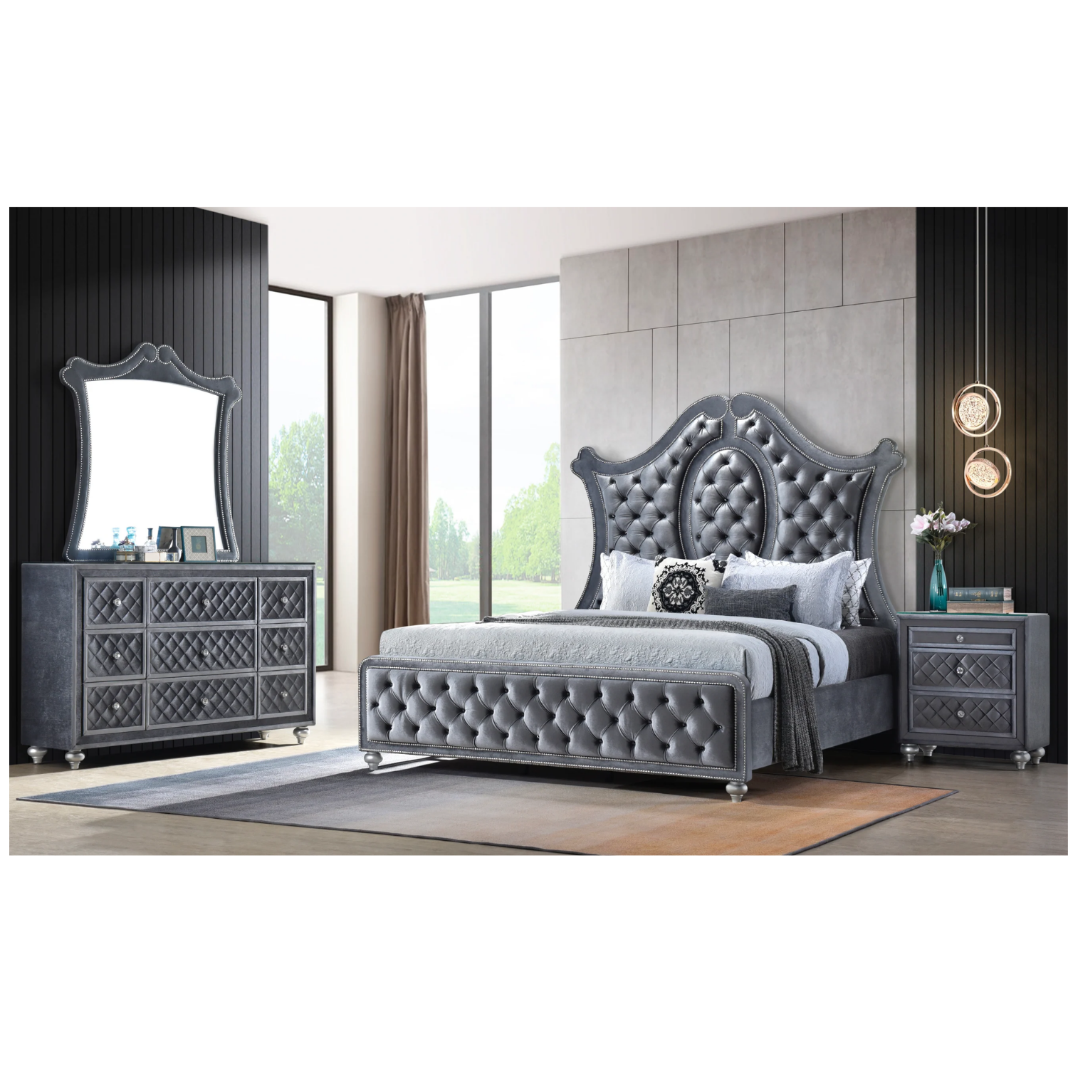 Cameo Gray Upholstered Panel Bedroom Set