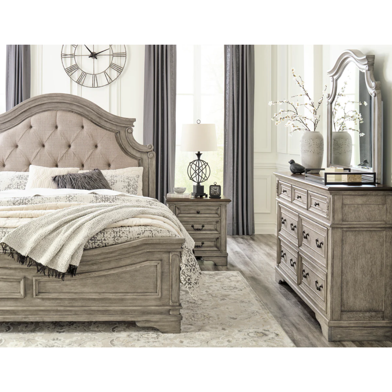 Lodenbay Antique Gray Upholstered Panel Bedroom Set