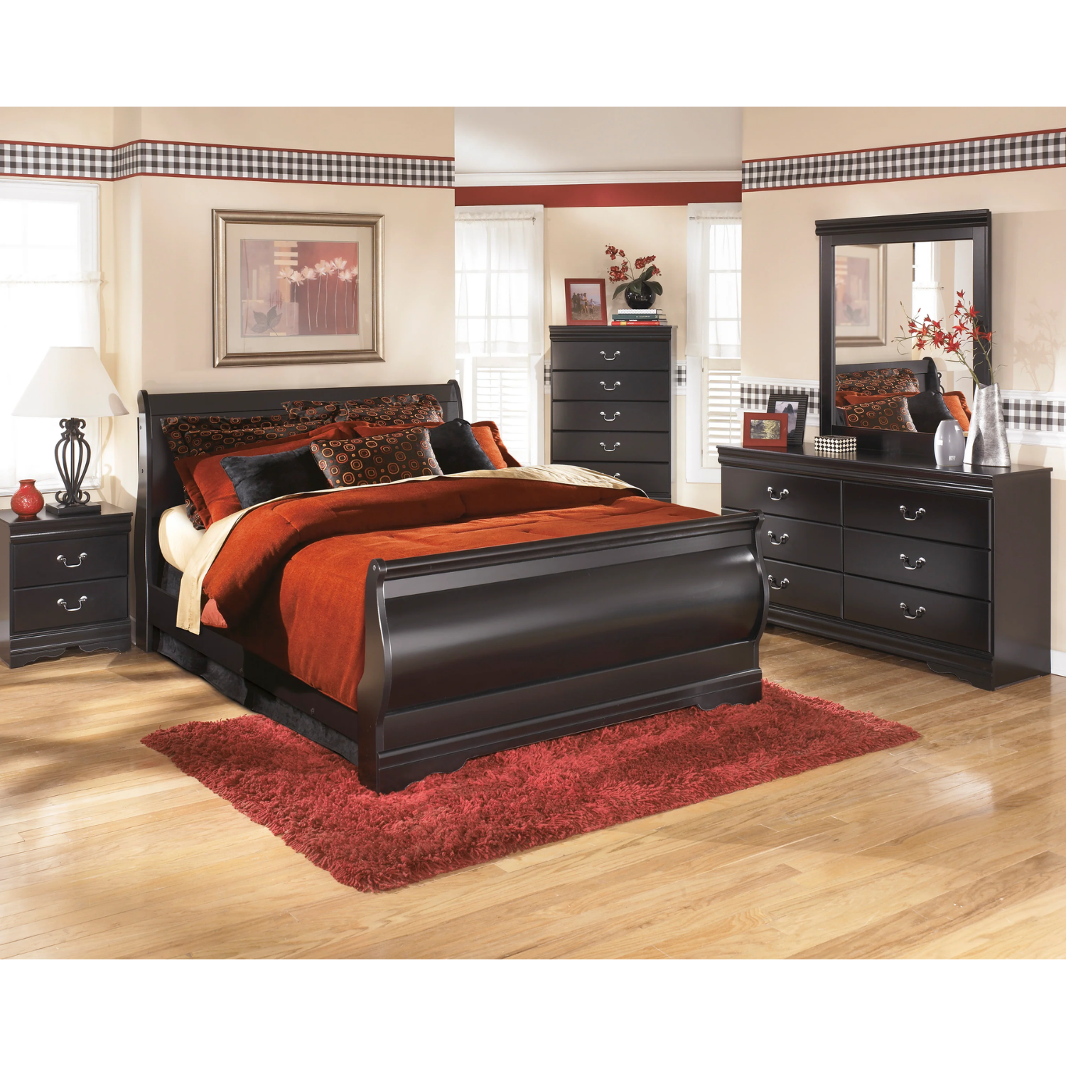 Huey Vineyard Black Sleigh Bedroom Set
