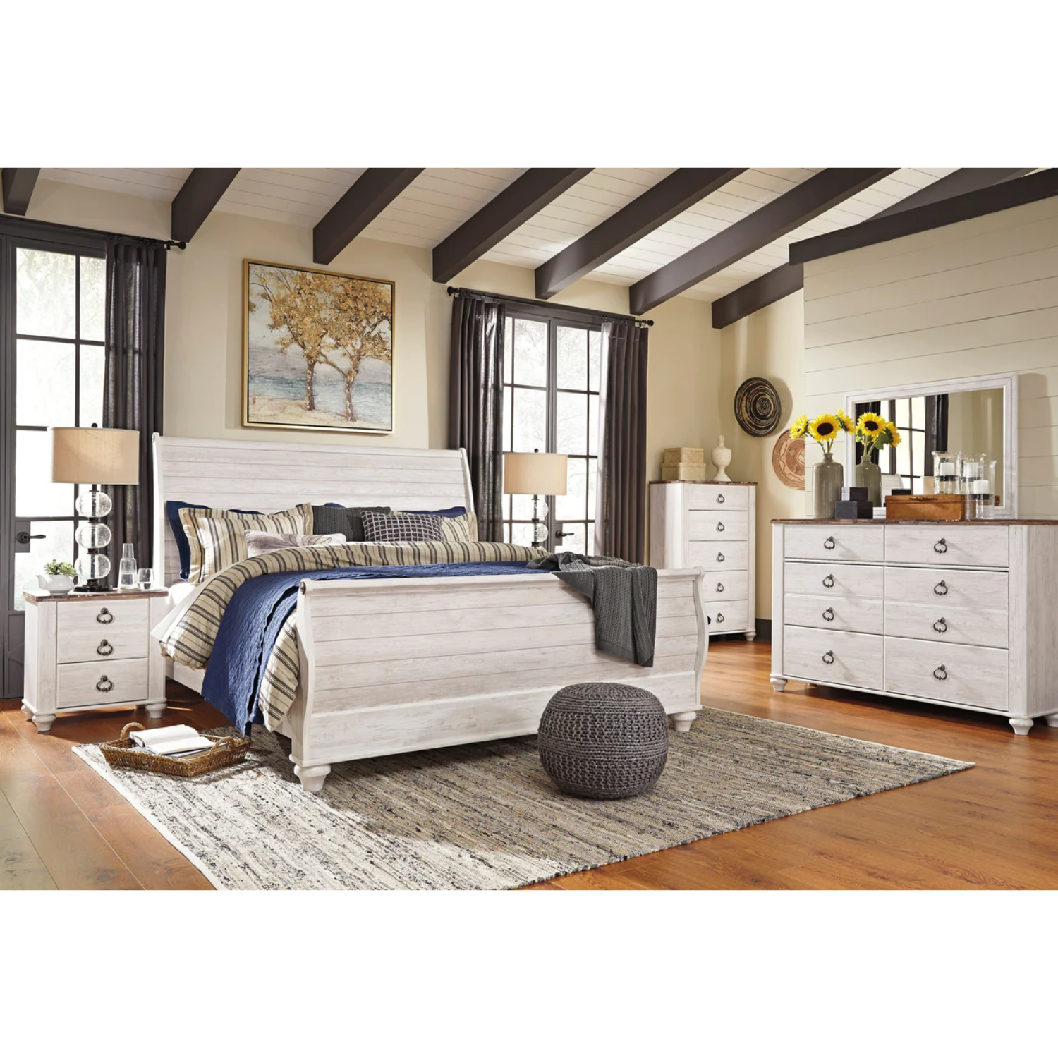 Willowton Whitewash Sleigh Bedroom Set