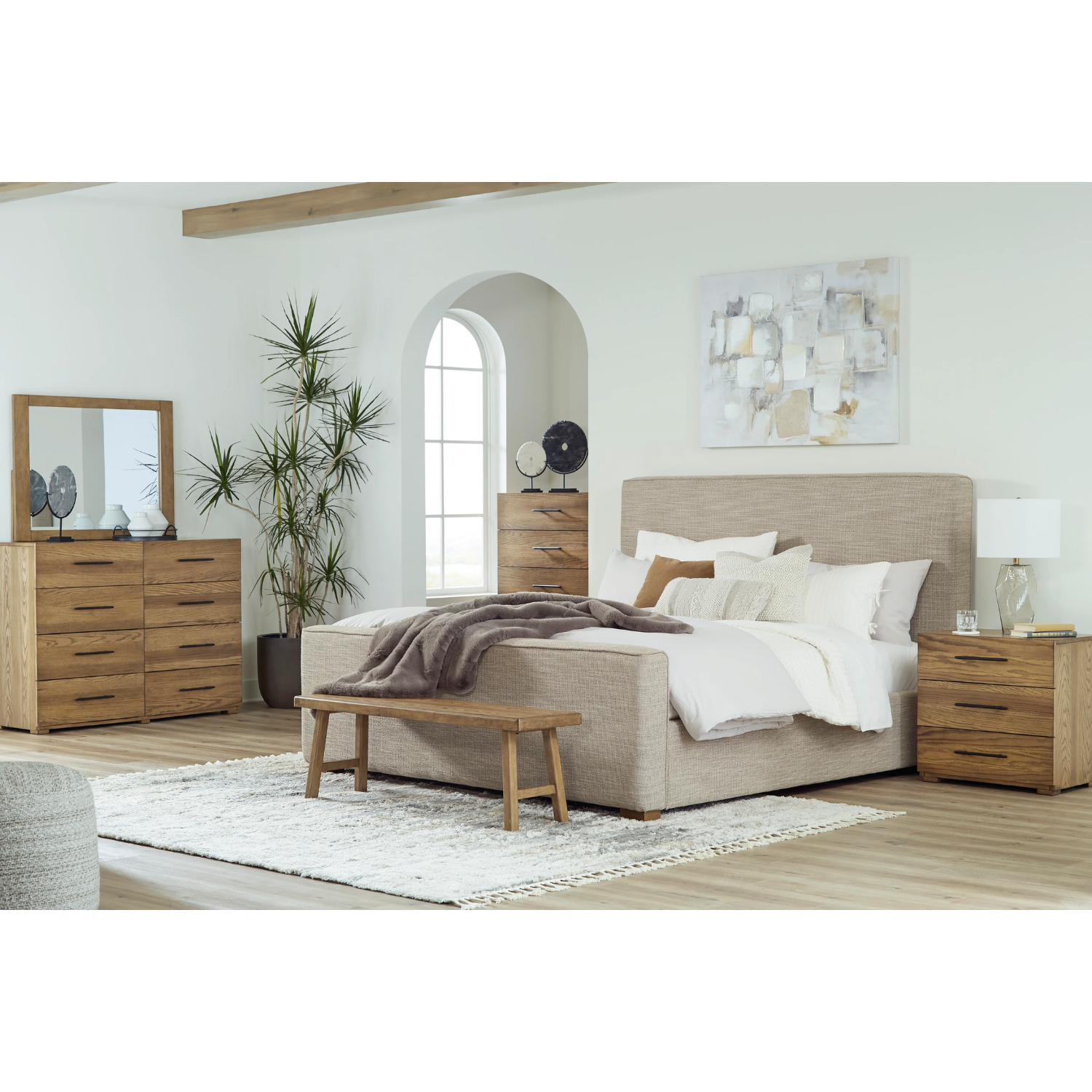 Dakmore Brown/Oatmeal Upholstered Panel Bedroom Set