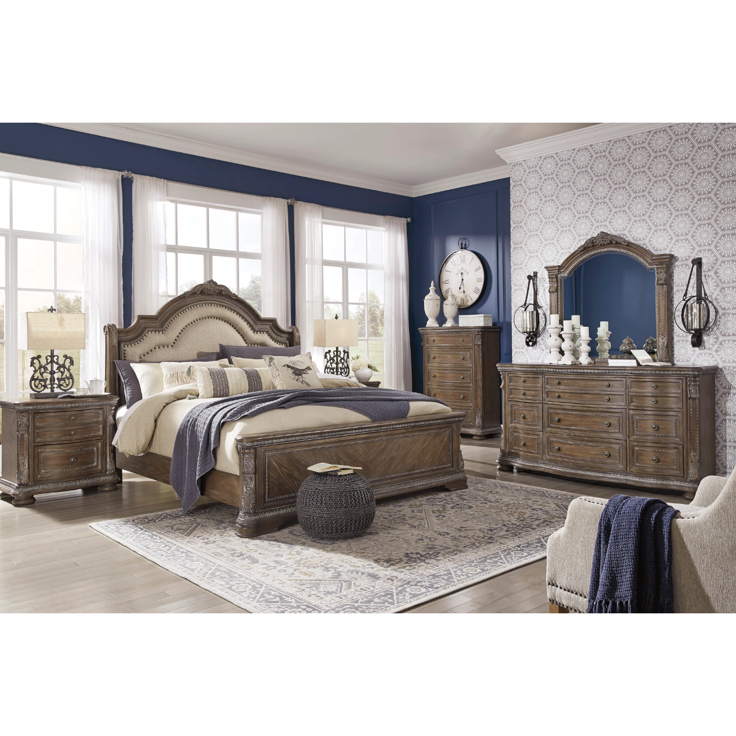 Charmond Brown Upholstered Sleigh Bedroom Set
