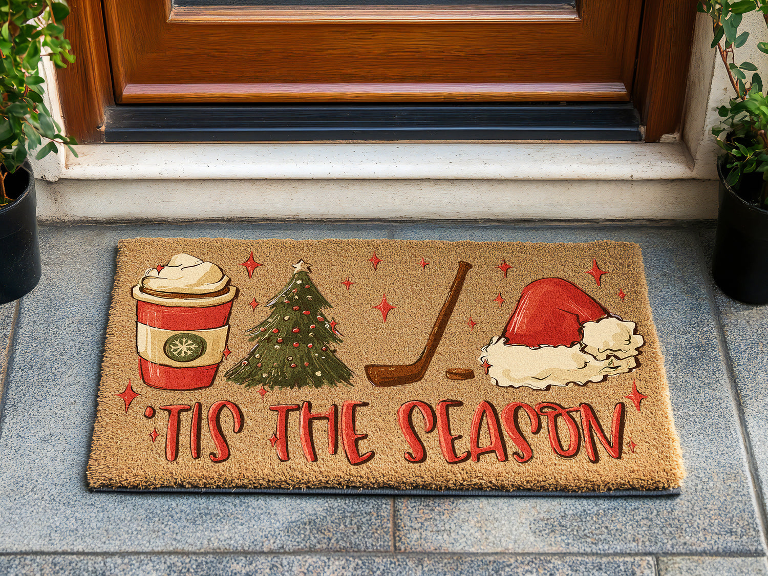 Christmas Hockey Season Doormat