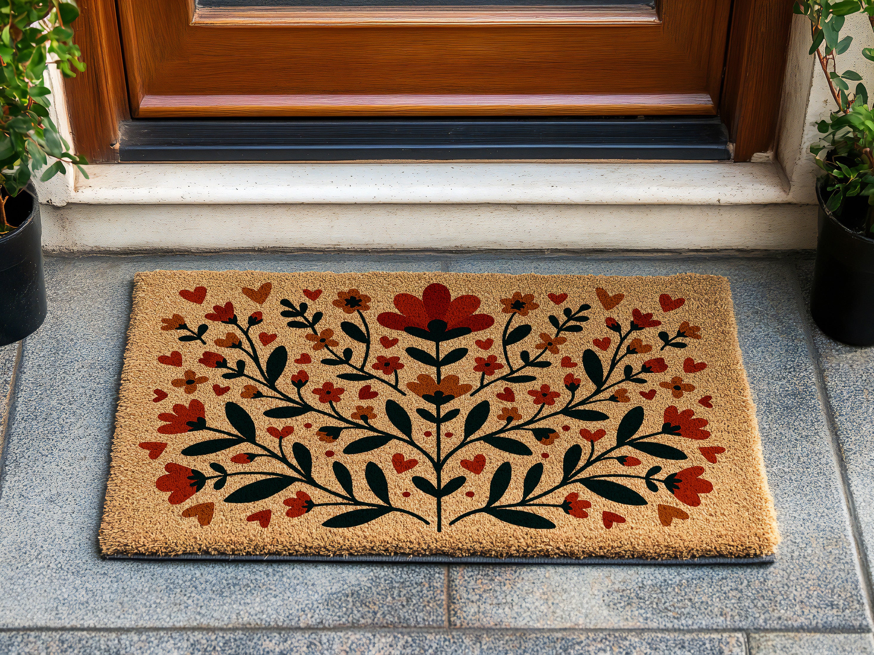 Scandinavian Folk Art Poppy Flowers Doormat