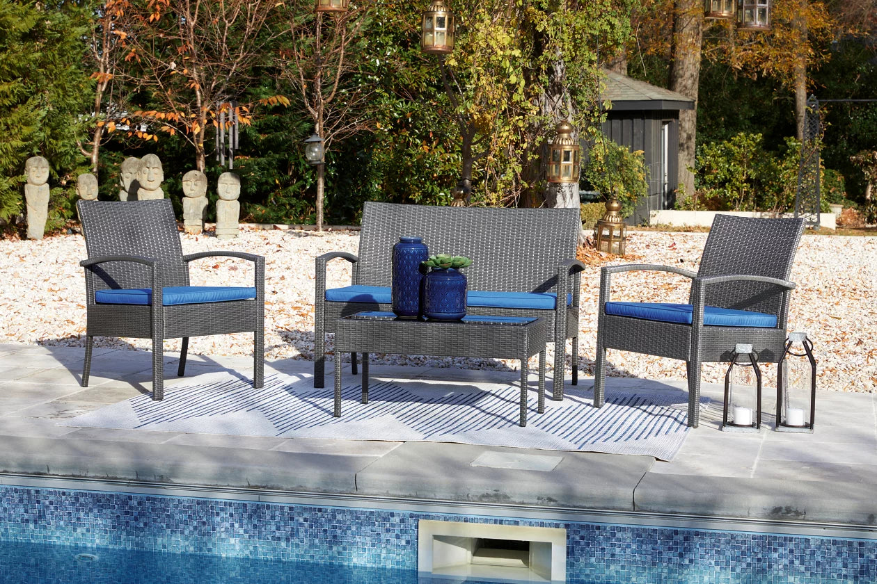 Alina Outdoor Resin Wicker 4 Piece Conversation Set - Decohub Home