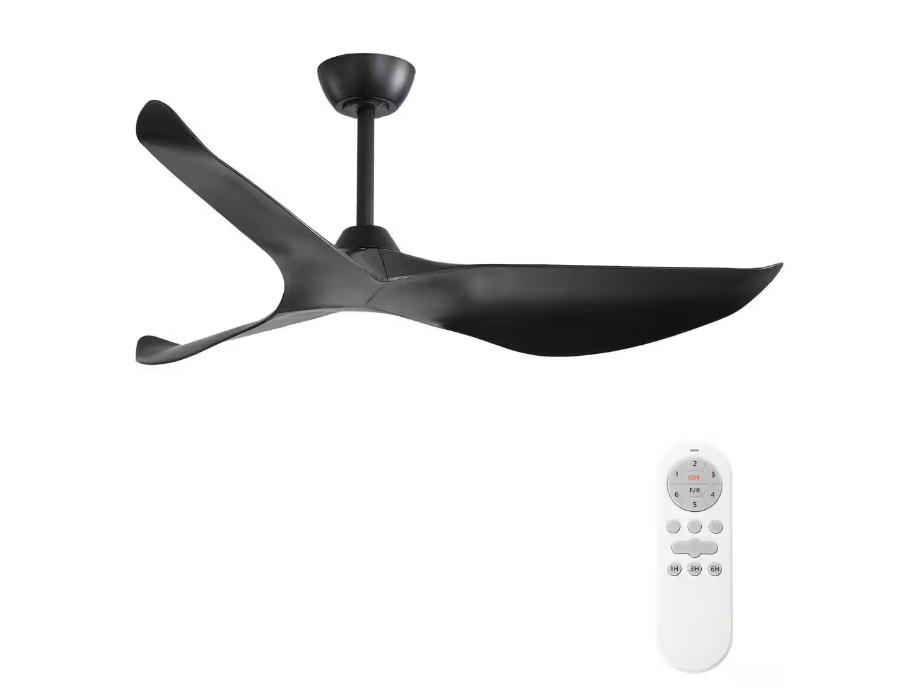 Ventilador de techo negro de 52 pulgadas para interior y exterior con control remoto y motor reversible