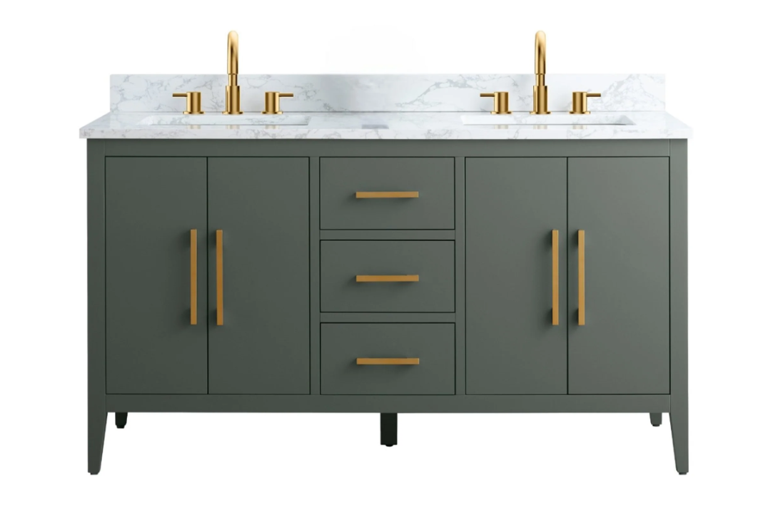 60” Double Sink Bathroom Vanity Cabinet with Engineered Marble Top