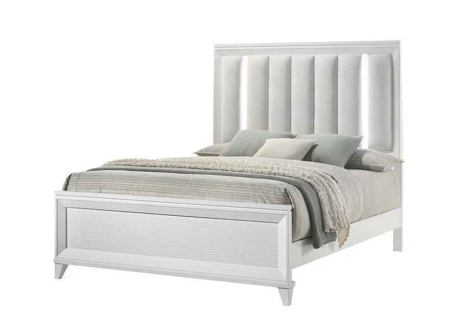 Cressida White Upholstered LED Panel Bedroom Set - Queen