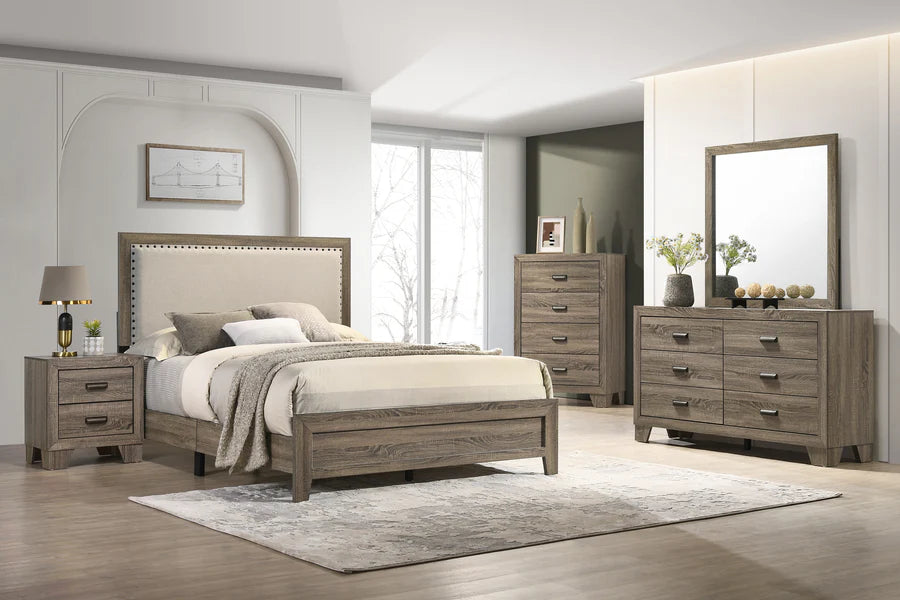 Mille Brownish Gray Upholstered Bedroom Set - Queen