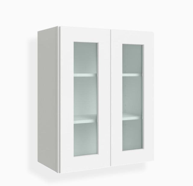 White Shaker 30″ H Double Door Wall Cabinet with Glass Door