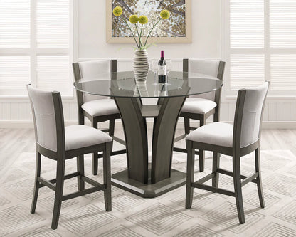 Camelia Gray Round Glass-Top Counter Height Dining Set