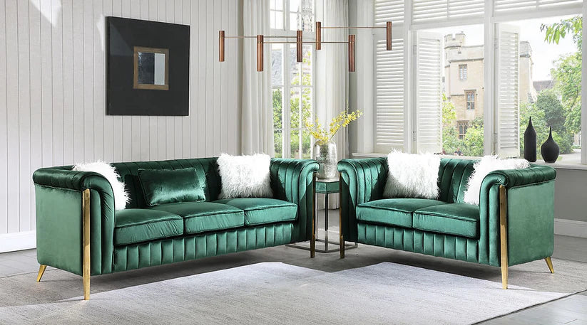 Fara Sofa and Loveseat Green