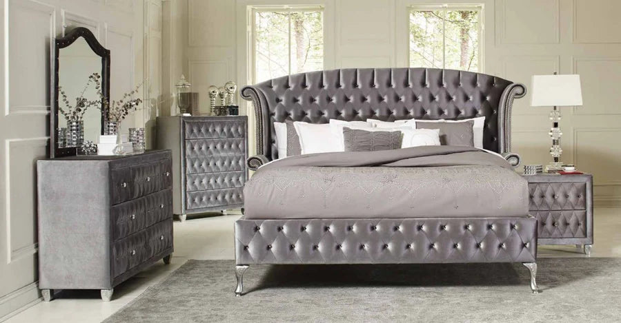 Diamond Palace Gray Velvet Platform Bedroom Set