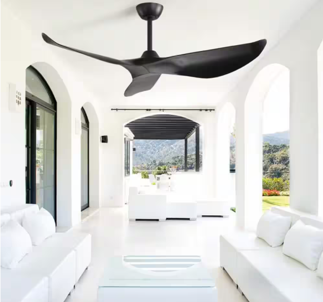 Ventilador de techo negro de 52 pulgadas para interior y exterior con control remoto y motor reversible