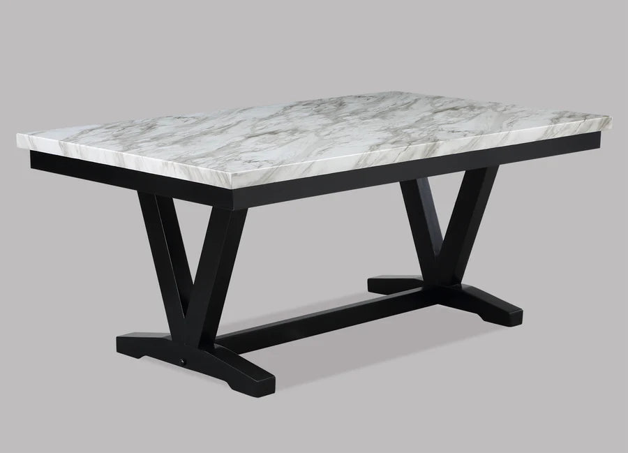 Juego de comedor de imitación mármol blanco/negro Tanner