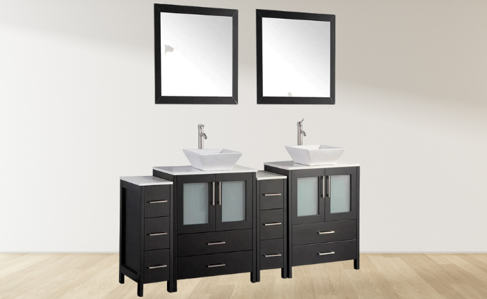 84 in. Double Sink Bathroom Vanity Combo Set in Espresso