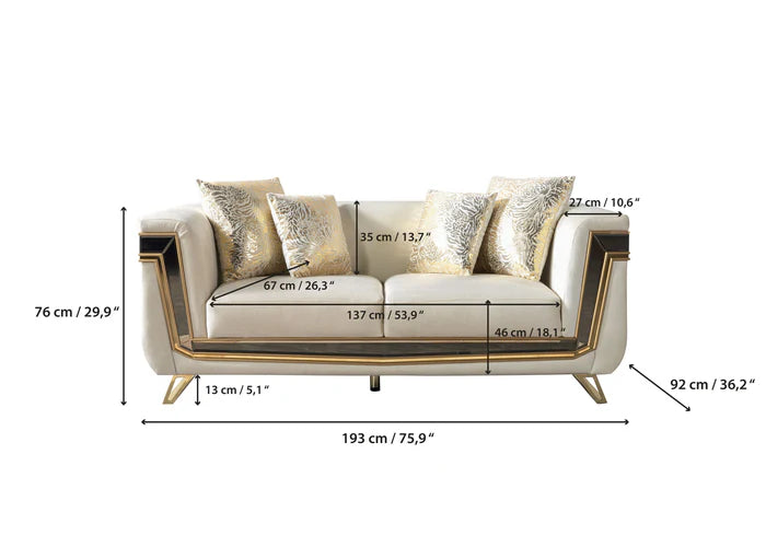 Anica Ivory Velvet Sofa &amp; Loveseat