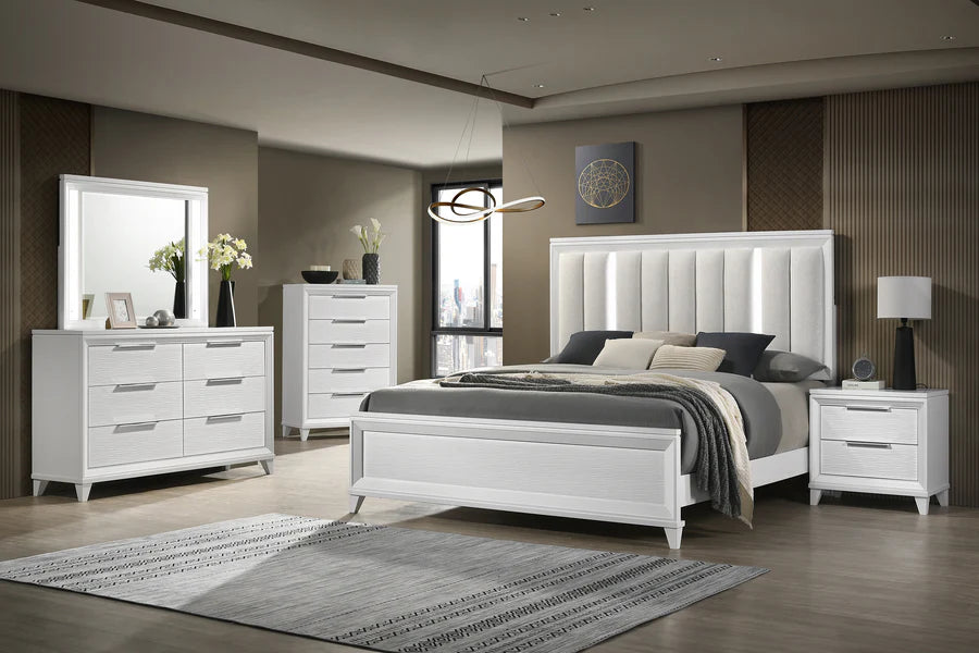 Cressida White Upholstered LED Panel Bedroom Set - King