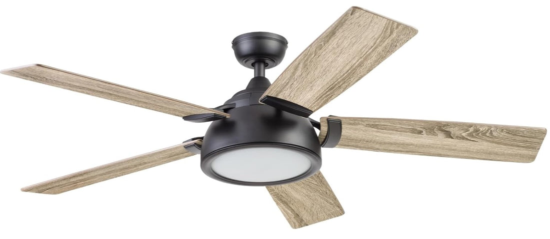 Potomac, ventilador de techo inteligente de estilo industrial de 52 pulgadas con luz, control remoto y aspas de doble acabado.