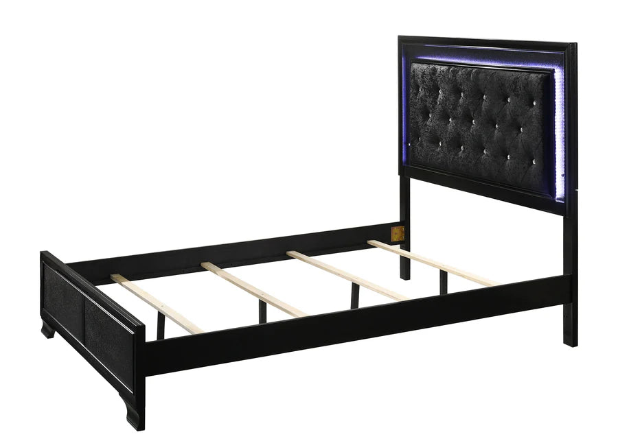 Micah Black Queen LED Upholstered Panel Bed