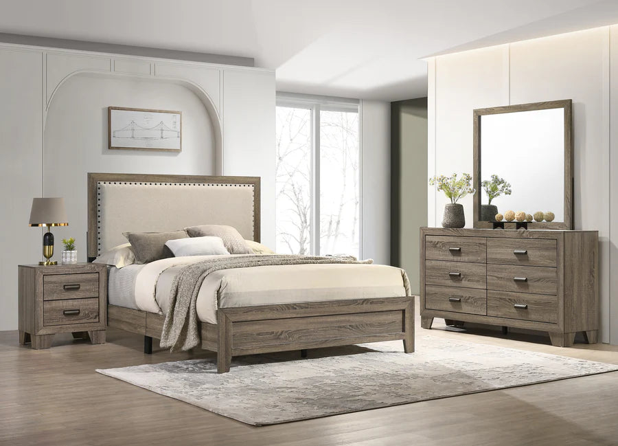 Mille Brownish Gray Upholstered Bedroom Set - Queen