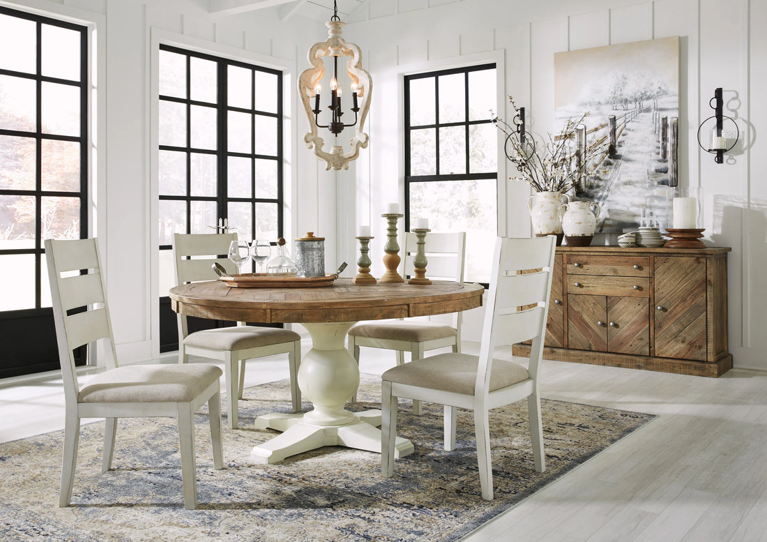 Grindleburg Light Brown/Antique White Round Dining Set