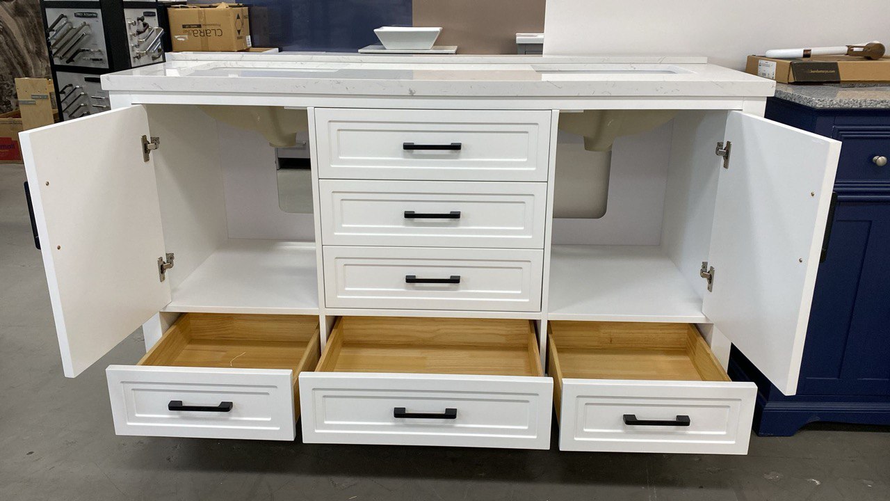 60&quot; Vanity with Carrara Artificial Marble Top and Sinks