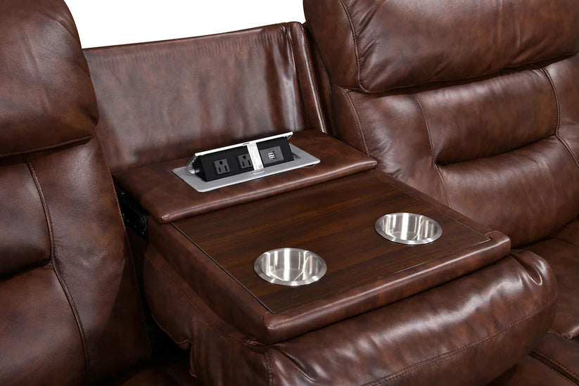 Rosewood Leather/power reclining set 3 pcs