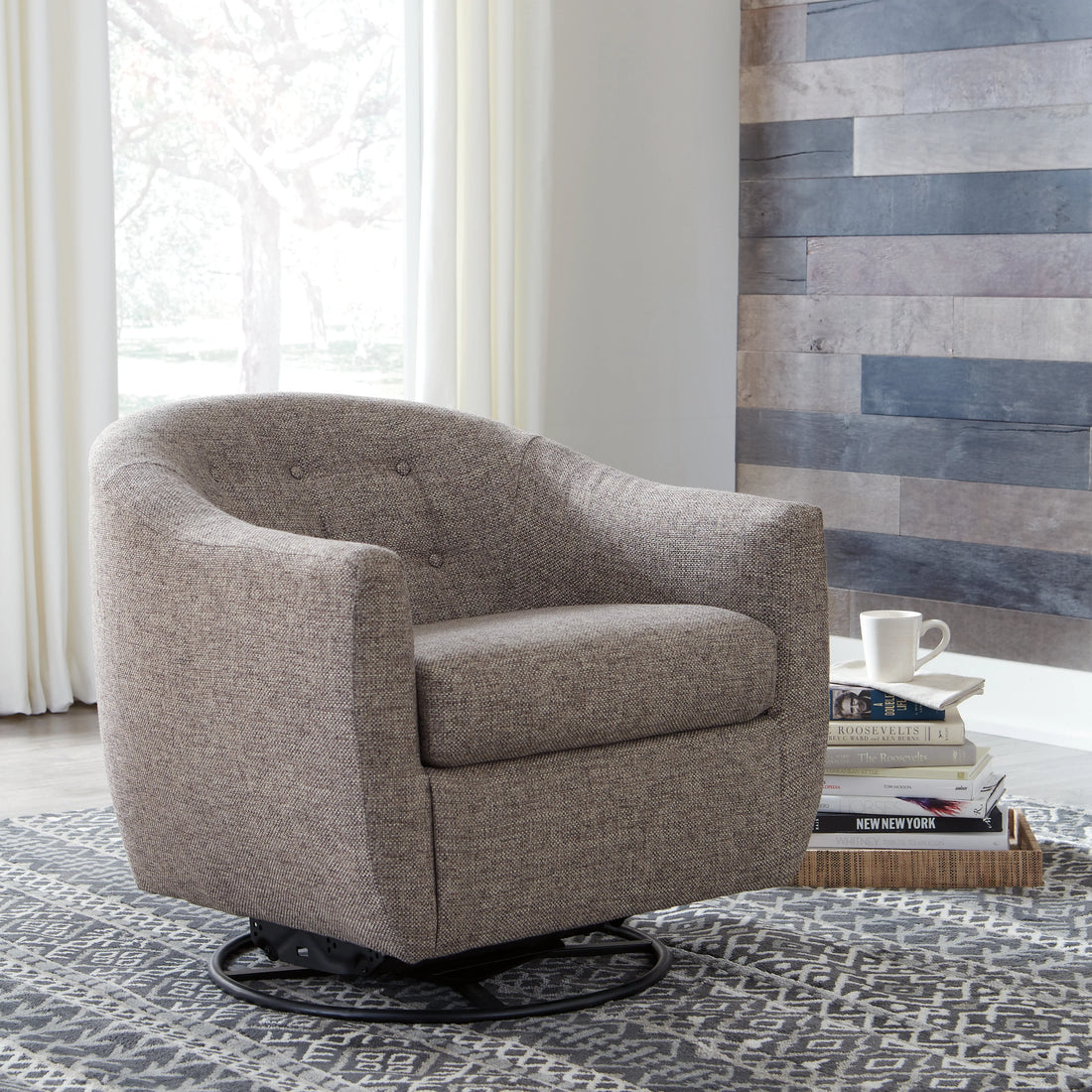 Upshur Taupe Swivel Accent Chair