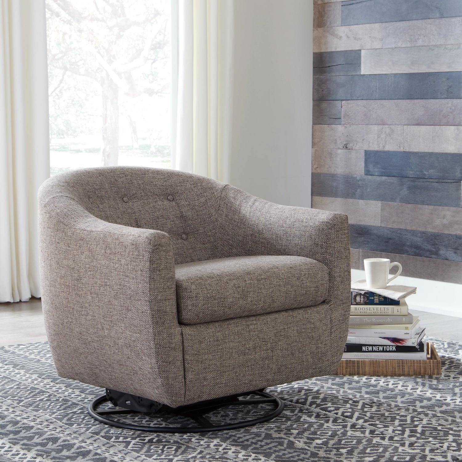 Upshur Taupe Swivel Accent Chair