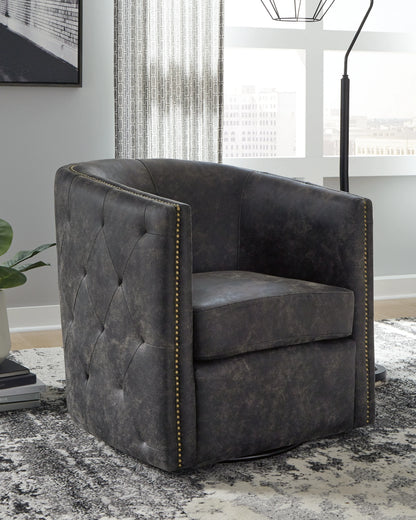 Brentlow Distressed Black Swivel Accent Chair
