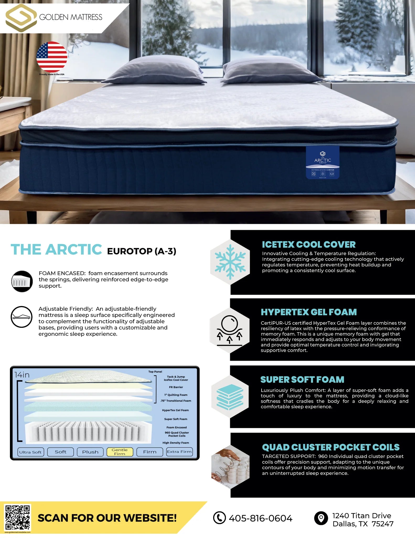 Arctic Luxury EuroTop Mattress A3 – 14&quot; Cooling, Gel Foam w/ 10-year warranty