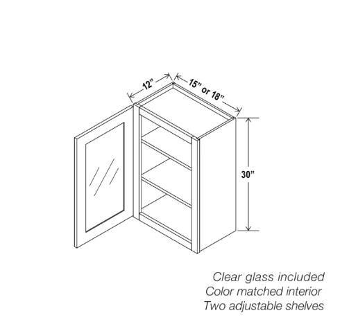 Gray Shaker 30″ H Single Door Wall Cabinet with Glass Door
