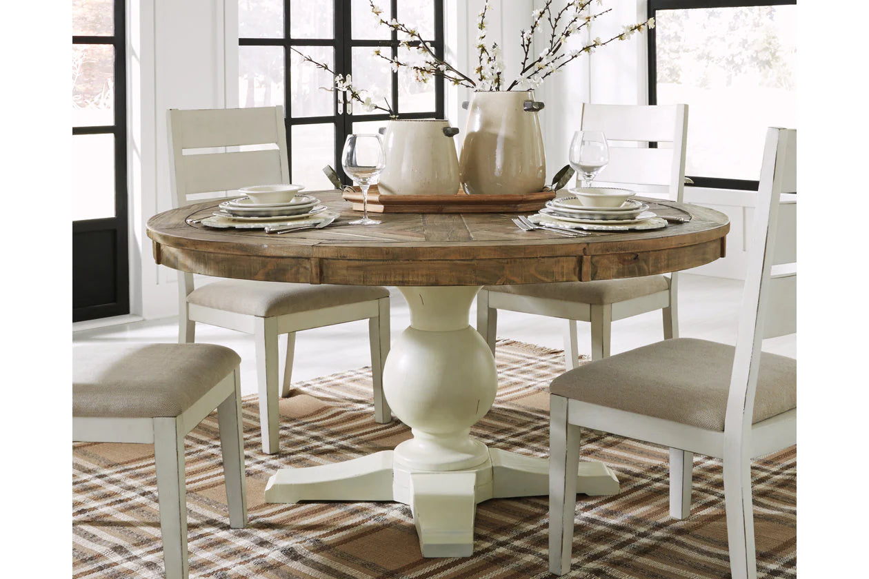 Grindleburg Light Brown Round Dining Table with Pedestal Base