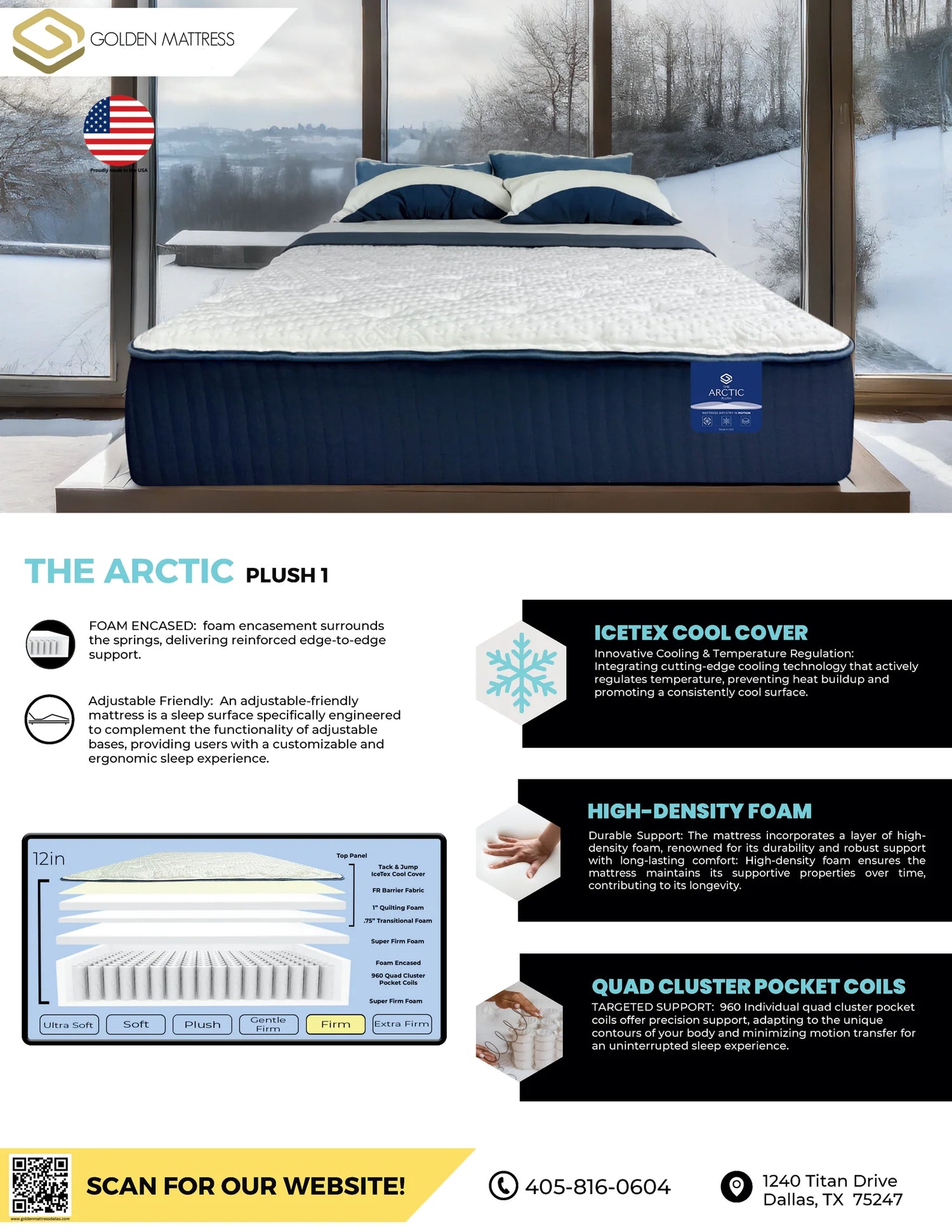 Arctic Luxury Plush Mattress A1 – 12&quot; Cooling, Pocketed Coils w/ 10 year warranty